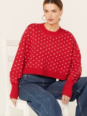 Free People Patterned Easy Street Crop Sweater- Oversized- Size M